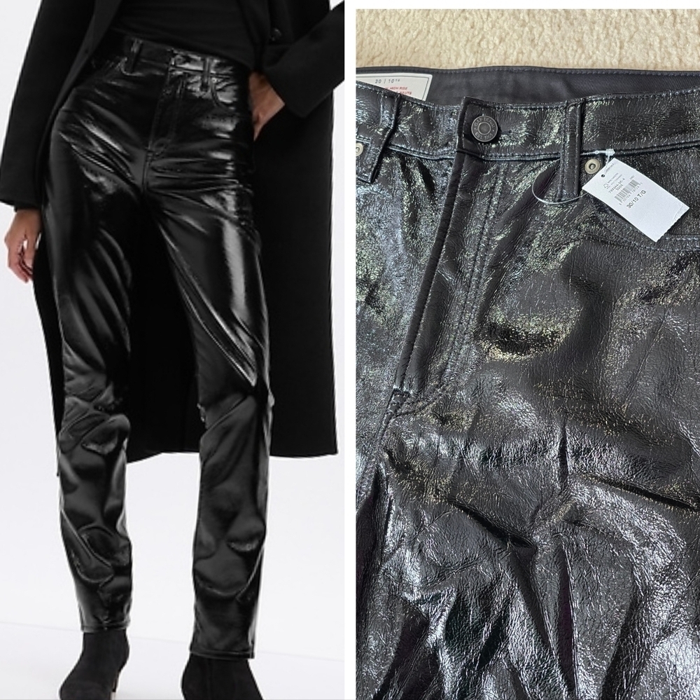 NWT Gap 30 /10TALL High Rise Vegan Patent Leather Vintage Slim Pants Womens 30